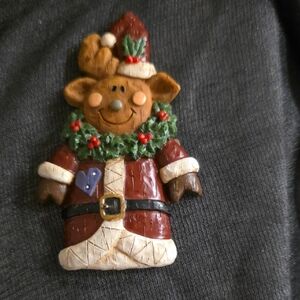 Whimsical Santa Reindeer Brooch